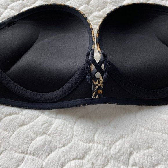 Like New Super PushUp Bra Padded Strapless Bombshell Miraculous Leopard Lace - Picture 4 of 6